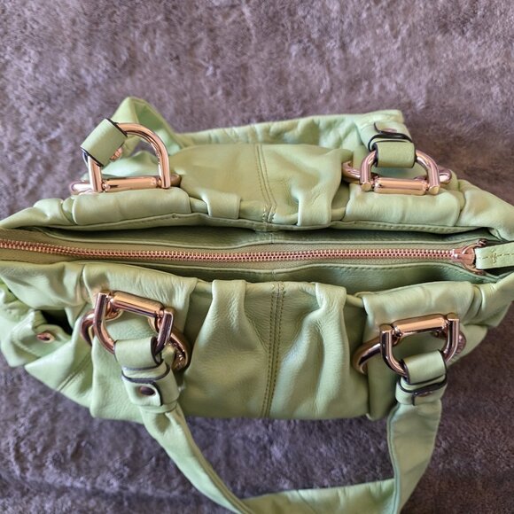B Makowsky Soft Leather Shoulder Bag Green Chunky Gold Hardware NWT - Picture 12 of 16
